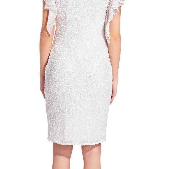 Beaded Sheath Dress with Flutter Sleeves by Adrian - Picture 3 of 3